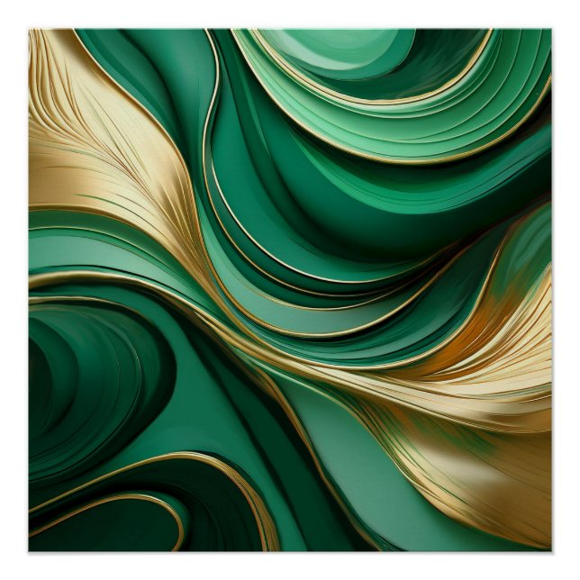 Modernes Abstraktes Grün und Gold- Poster (Vorderseite)
