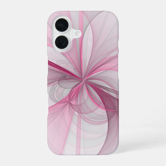Modernes Abstraktes, hellrosa graues Fraktal Desig iPhone 16 Hülle (Rückseite)