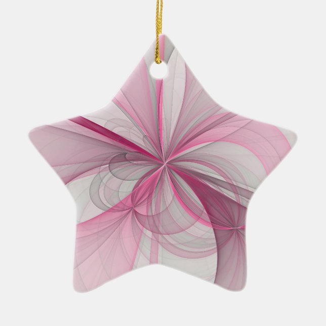 Modernes Abstraktes, hellrosa graues Fraktal Desig Keramik Ornament (Vorne)