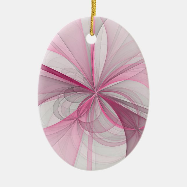 Modernes Abstraktes, hellrosa graues Fraktal Desig Keramik Ornament (Vorne)