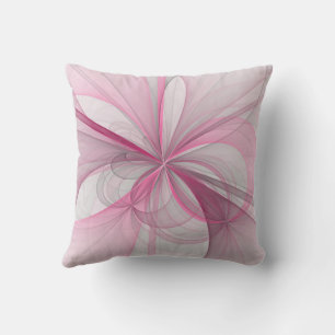 Modernes Abstraktes, hellrosa graues Fraktal Desig Kissen
