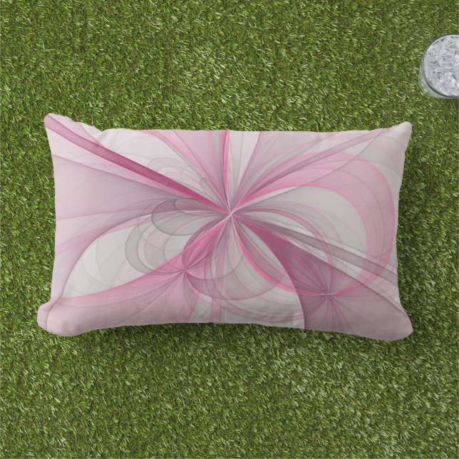 Modernes Abstraktes, hellrosa graues Fraktal Desig Kissen Für Draußen (Gras)