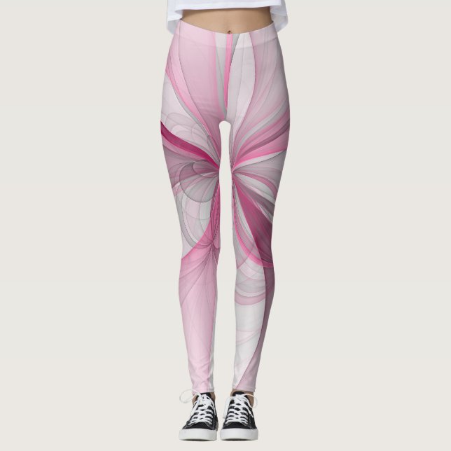Modernes Abstraktes, hellrosa graues Fraktal Desig Leggings (Vorderseite)