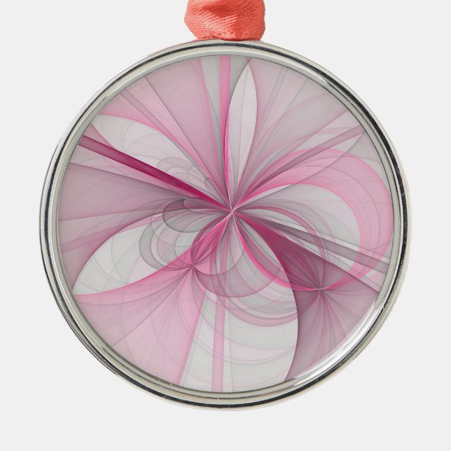 Modernes Abstraktes, hellrosa graues Fraktal Desig Ornament Aus Metall (Vorne)