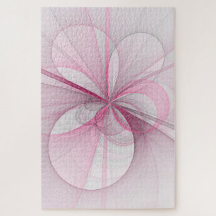 Modernes Abstraktes, hellrosa graues Fraktal Desig Puzzle