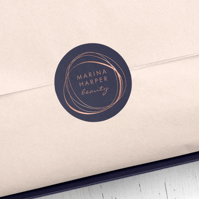 Modernes Abstraktes Imitat Rose Gold Logo Runder Aufkleber (Von Creator hochgeladen)