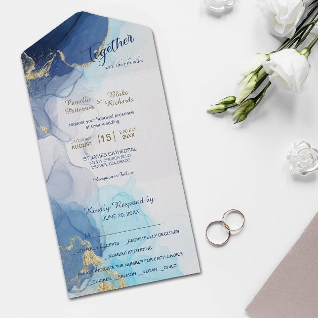 Modernes Abstraktes Indigo Aqua Blauer Fotoplan All In One Einladung (Von Creator hochgeladen)