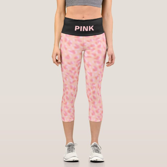 Modernes Abstraktes Korallenrosa-Design & Schwarze Capri Leggings (Vorderseite)