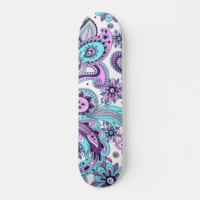 Modernes, Abstraktes, Lila Blumenmuster Skateboard (Vorne)