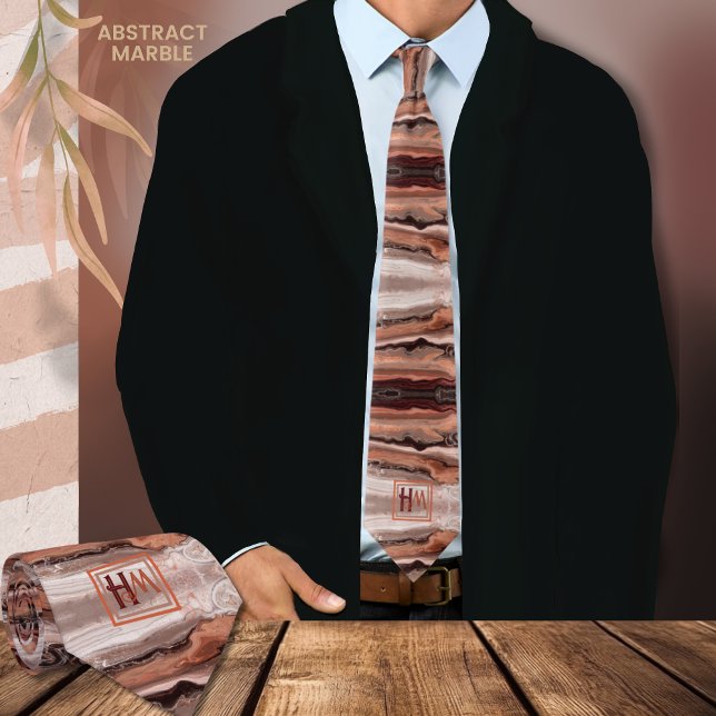 Modernes Abstraktes Marmorrosa Beige Braun Monogra Krawatte (Modern Abstract Marble Pink Beige Brown Monogram Neck Tie)