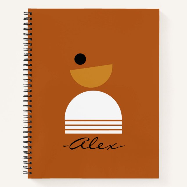 Modernes, abstraktes, Mit Monogramm-braunes Weiß Notizbuch (Vorderseite)