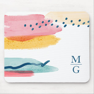 Modernes Abstraktes Monogramm in Aquarellfarbe Ros Mousepad