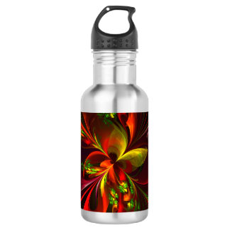 Modernes Abstraktes Muster des Roten Grünen Blumen Edelstahlflasche