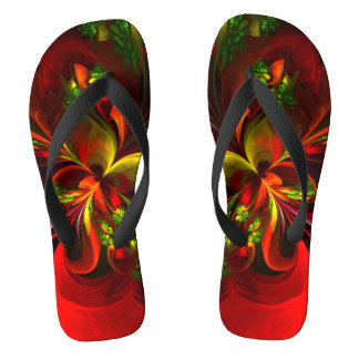 Modernes Abstraktes Muster des Roten Grünen Blumen Flip Flops