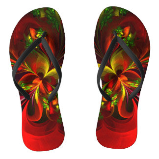 Modernes Abstraktes Muster des Roten Grünen Blumen Flip Flops