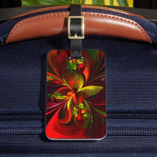 Modernes Abstraktes Muster des Roten Grünen Blumen Gepäckanhänger (Vorderseite Insitu 2)