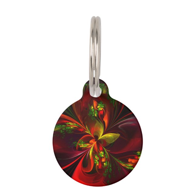 Modernes Abstraktes Muster des Roten Grünen Blumen Haustiermarke (Vorderseite)