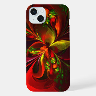 Modernes Abstraktes Muster des Roten Grünen Blumen iPhone 15 Plus Hülle