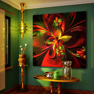 Modernes Abstraktes Muster des Roten Grünen Blumen Leinwanddruck