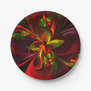 Modernes Abstraktes Muster des Roten Grünen Blumen Pappteller