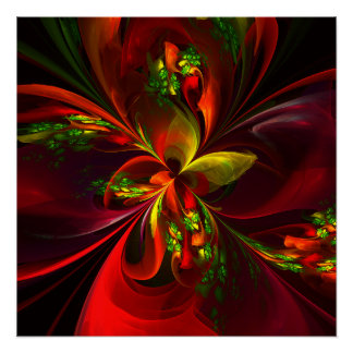 Modernes Abstraktes Muster des Roten Grünen Blumen Poster