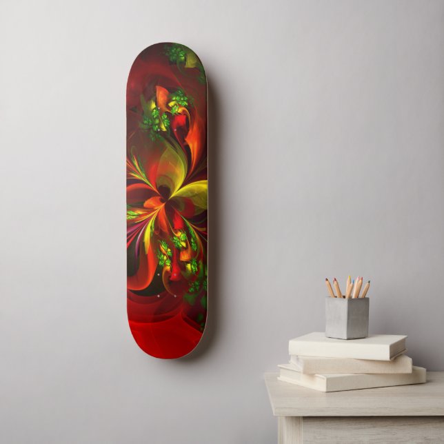 Modernes Abstraktes Muster des Roten Grünen Blumen Skateboard (Wandkunst)