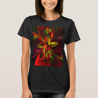 Modernes Abstraktes Muster des Roten Grünen Blumen T-Shirt