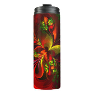 Modernes Abstraktes Muster des Roten Grünen Blumen Thermosbecher
