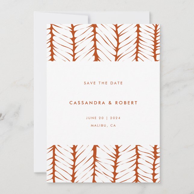 Modernes Abstraktes Muster Graphic Rust Terracotta Save The Date (Vorderseite)
