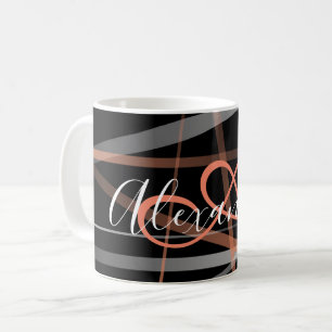 Modernes abstraktes Muster Koralle Schwarz Monogra Kaffeetasse