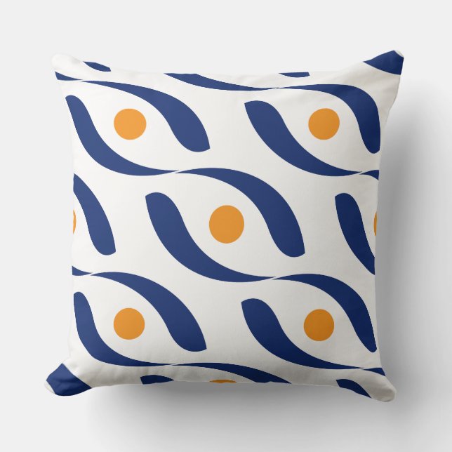 Modernes Abstraktes Navy Blue, Orange und White Co Kissen (Vorderseite)