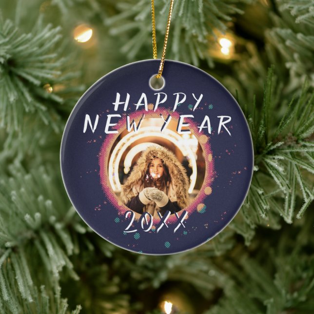 Modernes Abstraktes Neues Jahr 2023 Foto Keramik Ornament (Baum)