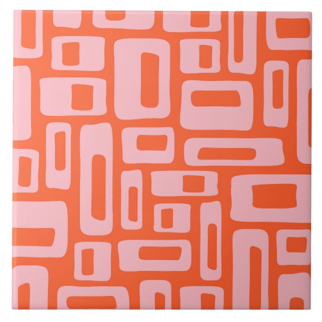 Modernes Abstraktes Orange & Pink-Muster aus dem M Fliese (Vorderseite)