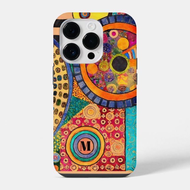 Modernes Abstraktes Patchwork-Muster Monogramm iPhone Hülle (Rückseite)