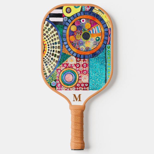 Modernes Abstraktes Patchwork-Muster Monogramm Pickleball Schläger (Vorderseite)