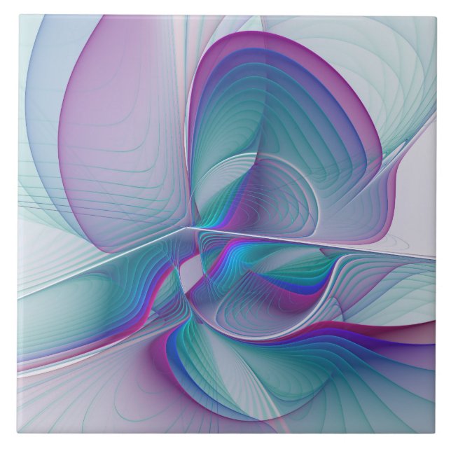 Modernes Abstraktes Rosa Blau Türkisches Fraktal K Fliese (Vorderseite)