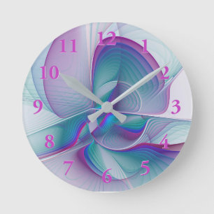 Modernes Abstraktes Rosa Blau Türkisches Fraktal K Runde Wanduhr