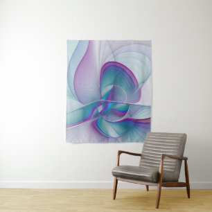 Modernes Abstraktes Rosa Blau Türkisches Fraktal K Wandteppich