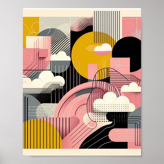 Modernes Abstraktes rosa Gelbschwarz Poster (Vorne)