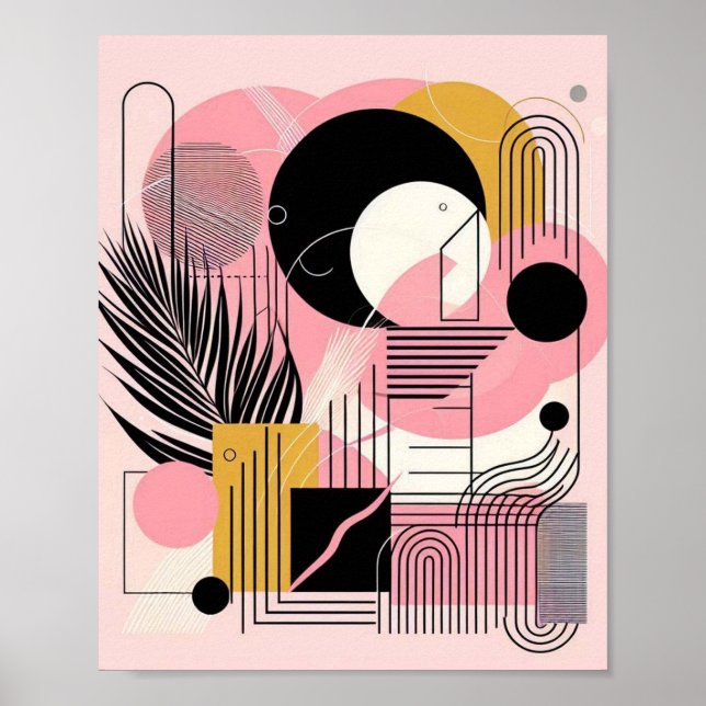 Modernes Abstraktes rosa Gelbschwarz Poster (Vorne)