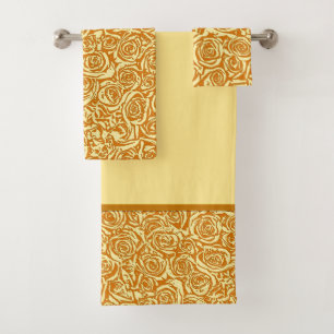 Modernes abstraktes Rosen-Muster, Senf-Gelb Badhandtuch Set