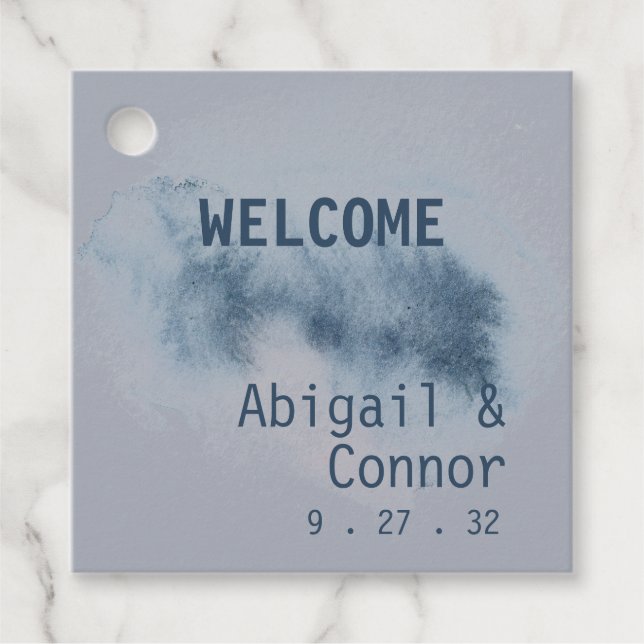 Modernes Abstraktes Schieferblau Grauer Nebel Wass Geschenkanhänger (Vorderseite)