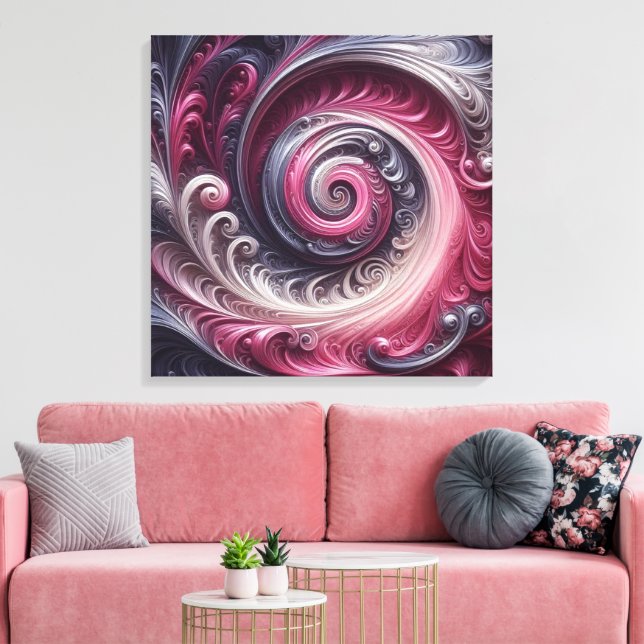 Modernes, Abstraktes, schlichtes Rosa und Lila Leinwanddruck (Insitu (Wohnzimmer))