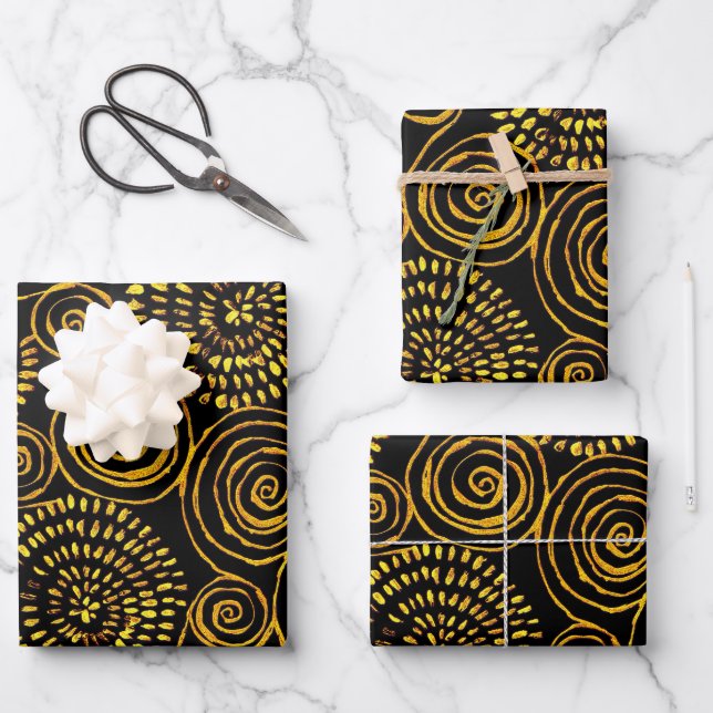 Modernes Abstraktes Schwarz-Gold-Geometrie-Muster Geschenkpapier Set (Vorderseite)