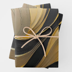 Modernes Abstraktes Schwarz und Gold Geschenkpapier Set