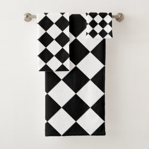 Modernes Abstraktes Schwarz-Weiß-Diamant-Muster Badhandtuch Set
