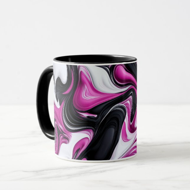 Modernes Abstraktes Schwarz, Weiß, Magenta Kunst T Tasse (Vorderseite Links)
