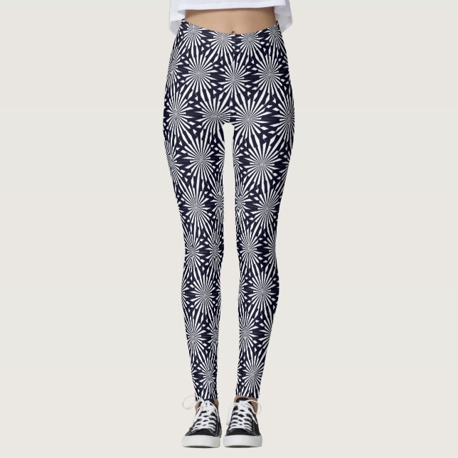 Modernes Abstraktes Schwarz-Weiß-Muster Leggings (Vorderseite)
