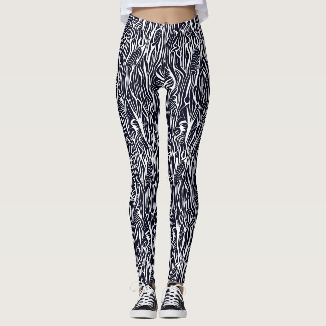 Modernes Abstraktes Schwarz-Weiß-Zebra-Muster Leggings (Vorderseite)