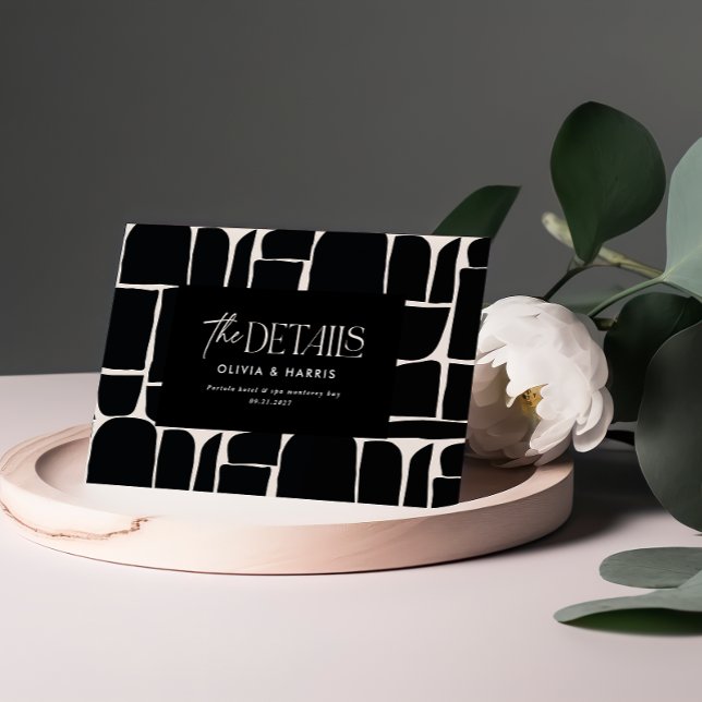 modernes, abstraktes Schwarz-weißes Hochzeitsdetai Mitteilungskarte (Von Creator hochgeladen)